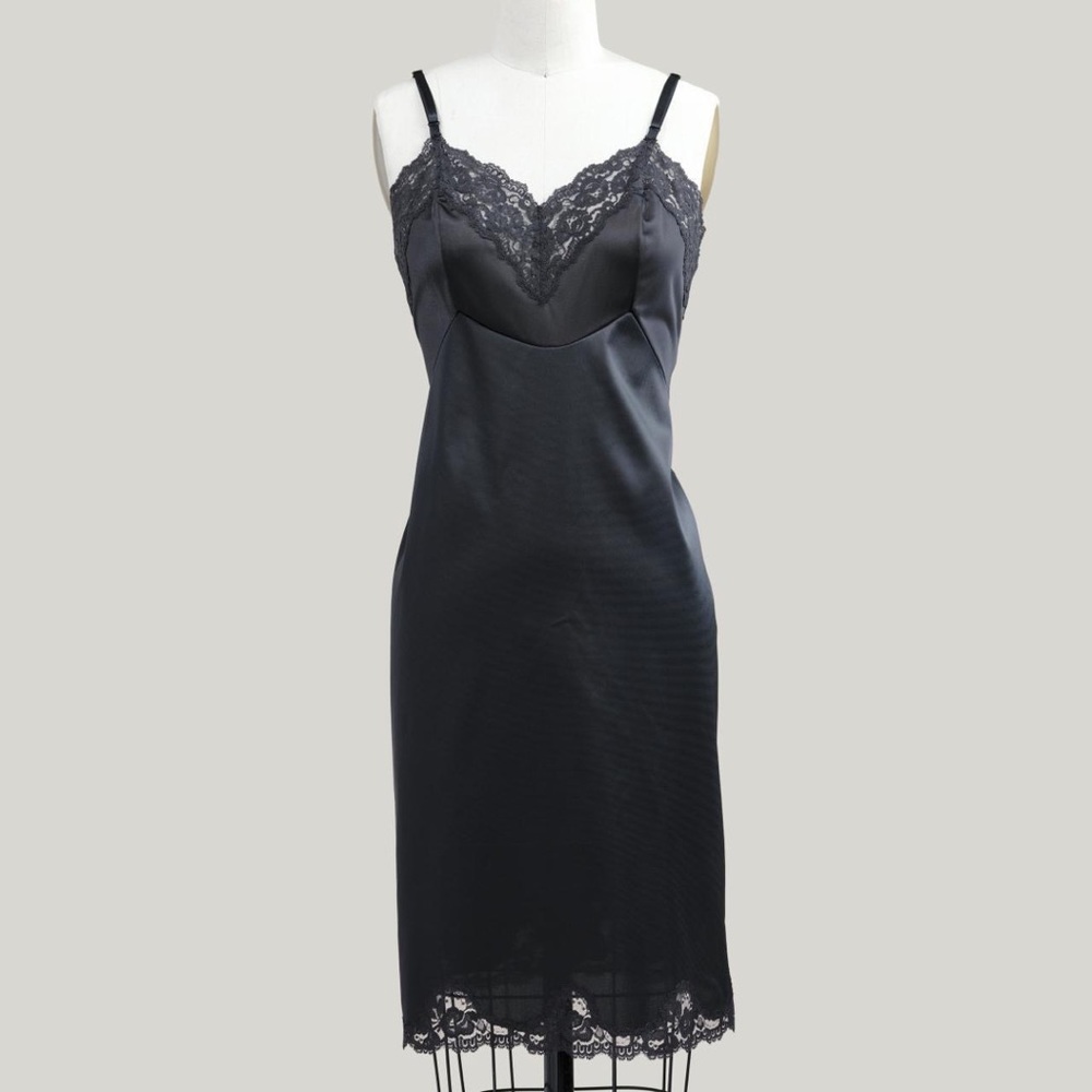 Vintage 70s Black Lace Slip